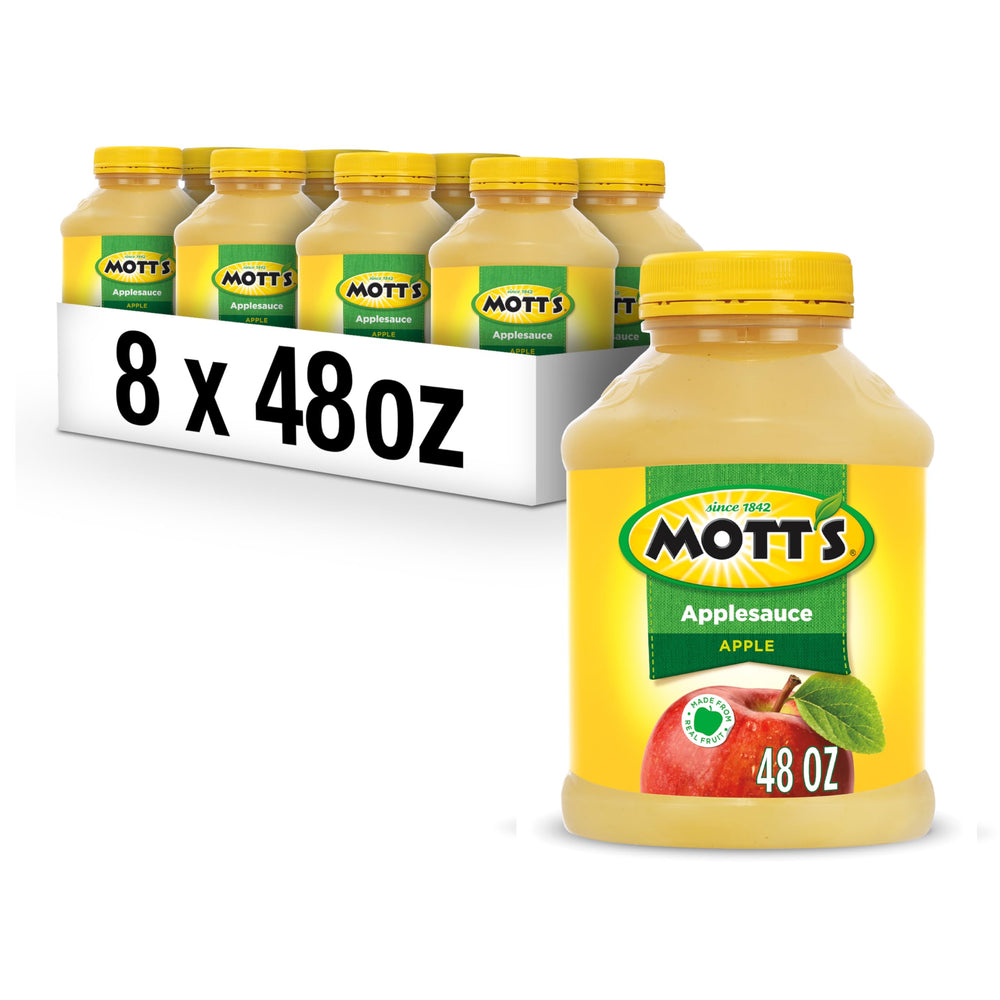 Mott's applesauce 48 oz jar front view, ideal for quick family snacks.