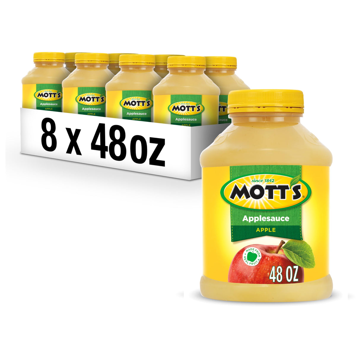 Mott's applesauce 48 oz jar front view, ideal for quick family snacks.