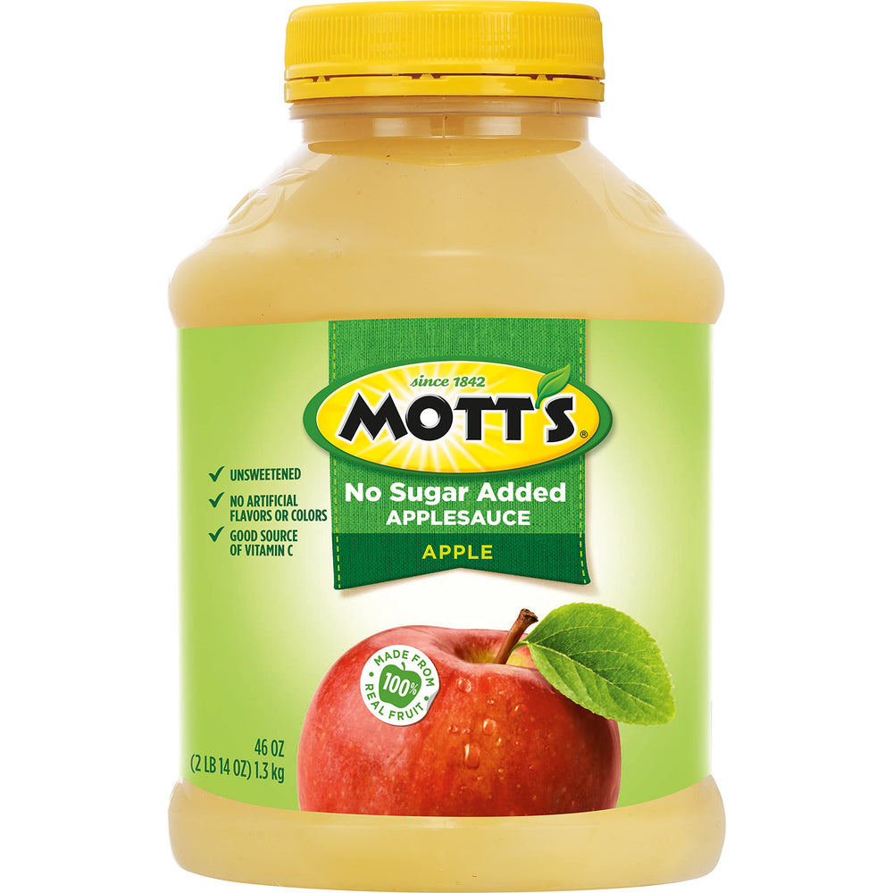 Motts applesauce on-the-go pack beside a tote, portable snack