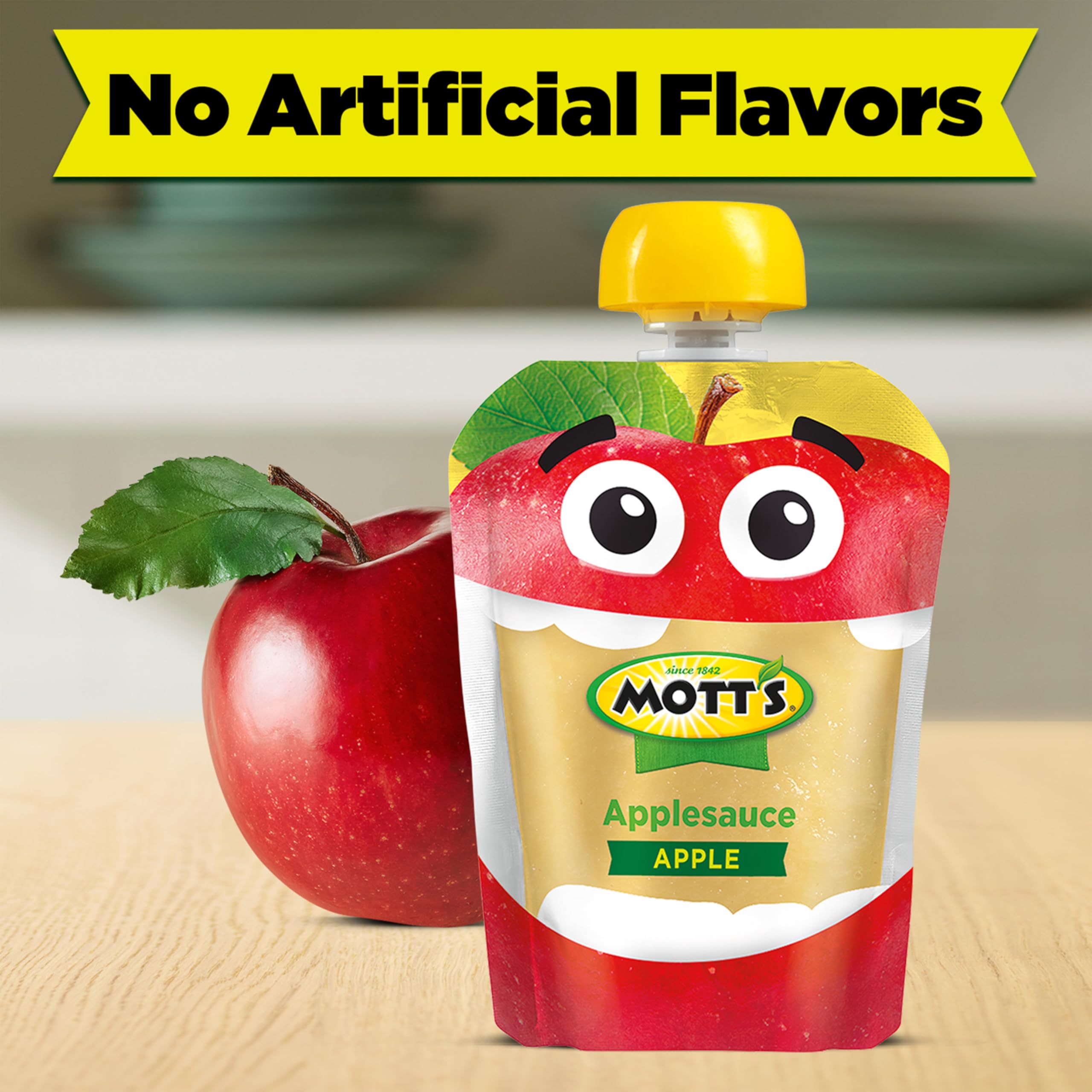 Mott's Applesauce ripe apple flavor delivers fruity satisfaction for lunchboxes.