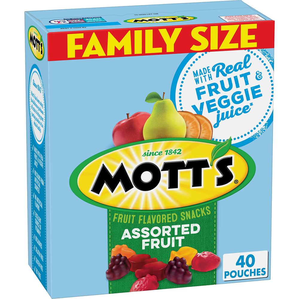 Mott's Assorted Fruit Snacks 40-count family pack, convenient for lunch boxes and on-the-go