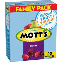 Mott's Berry Fruit Flavored Snacks family pack with 40 pouches for on-the-go snacking.