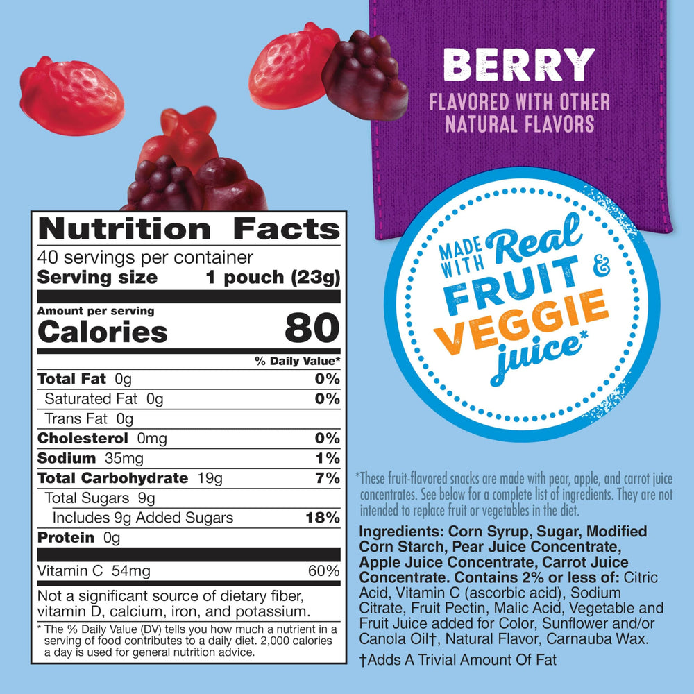 Close-up of colorful Mott's gummies highlighting berry flavors.