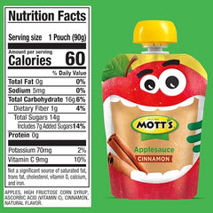 Mott's Cinnamon Applesauce 20-pack on display for family lunches