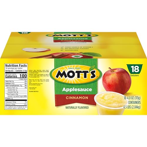 Mott's cinnamon applesauce with ripe apples highlights natural sweetness.