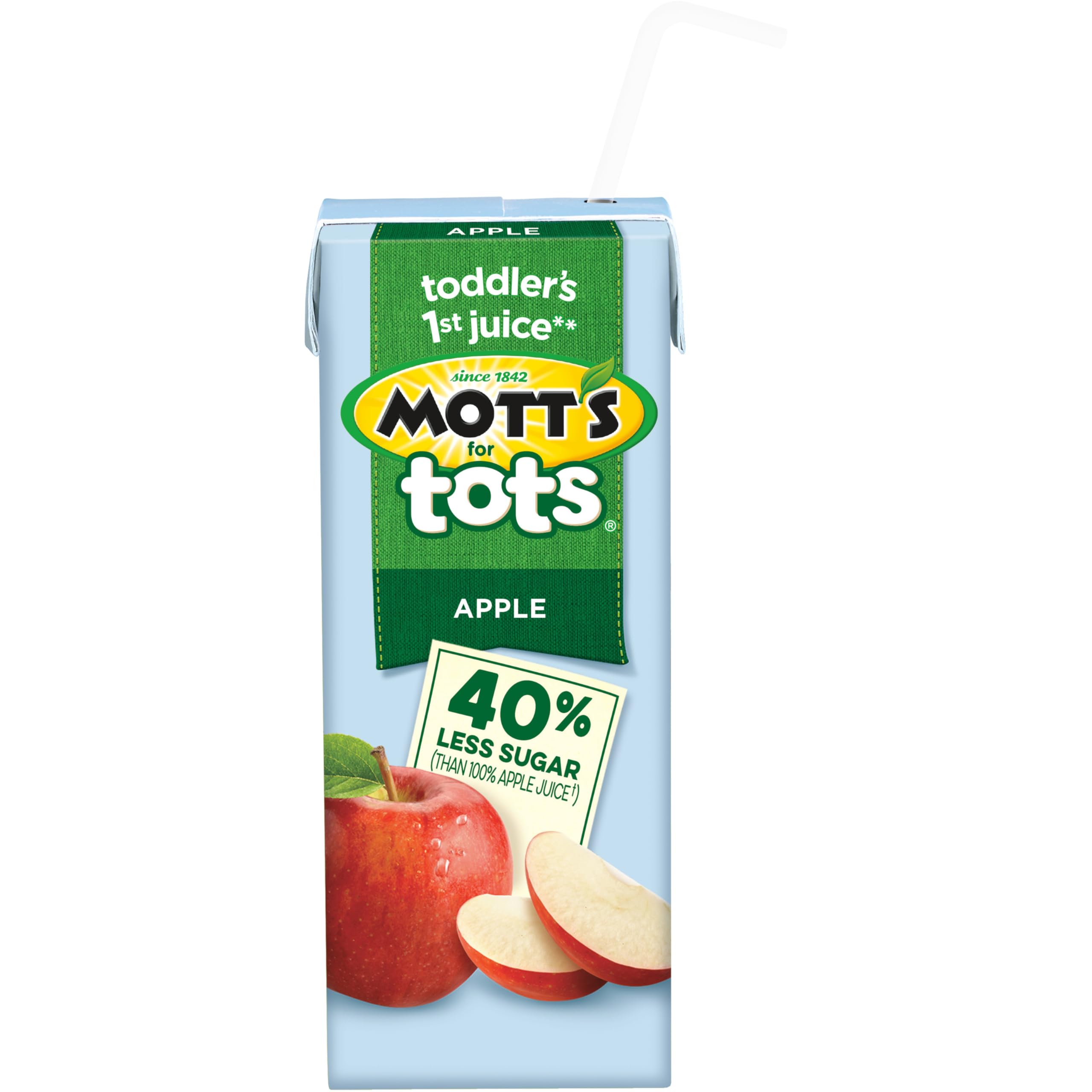 Smiling toddler holding Mott's For Tots Apple juice evokes trust and taste.