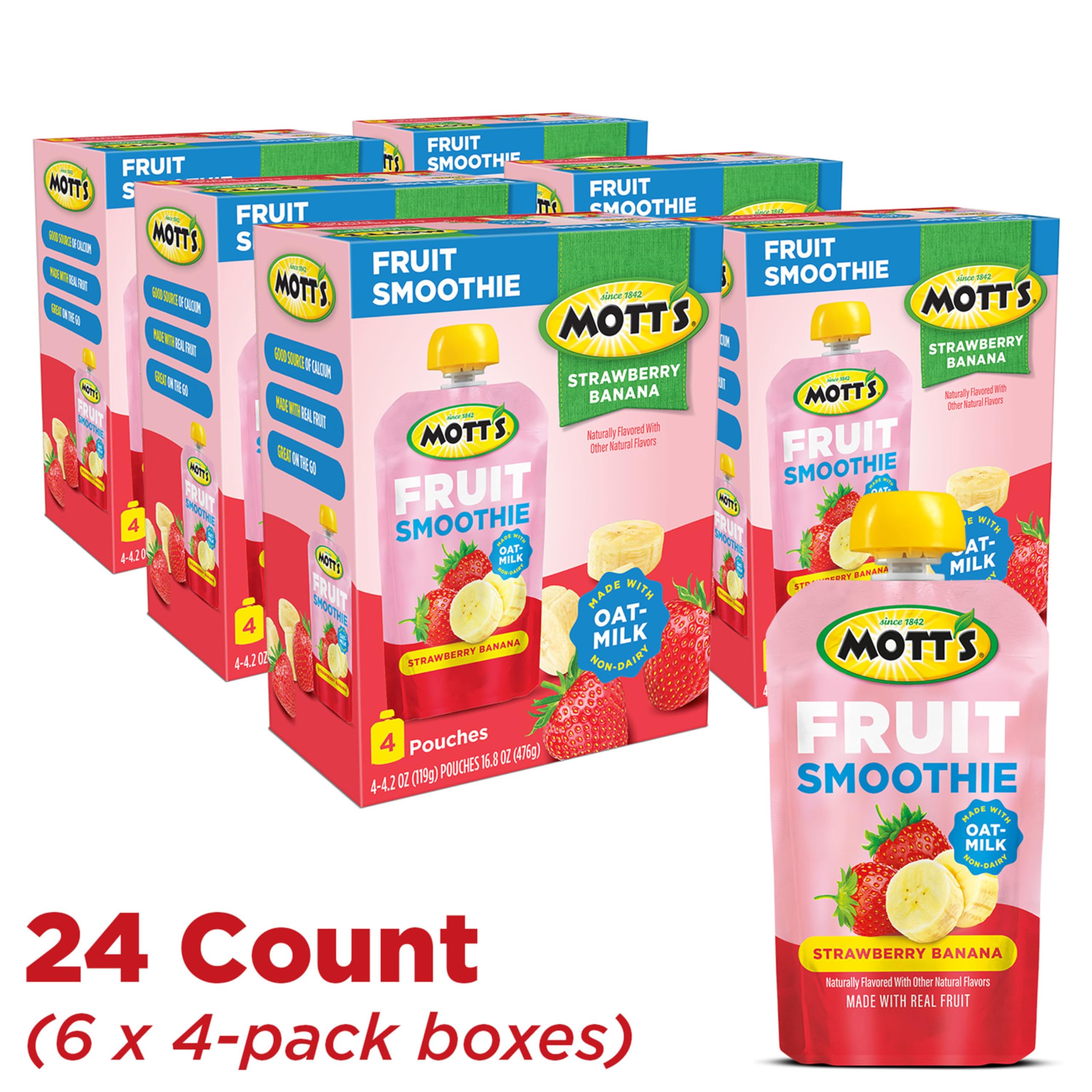 Open pouch reveals Mott’s real fruit texture and vibrant color.