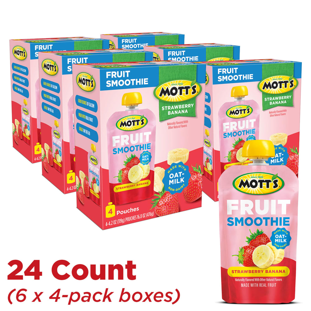Open pouch reveals Mott’s real fruit texture and vibrant color.