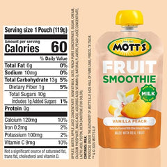 Pour shot of Mott’s Vanilla Peach smoothie showing creamy texture.