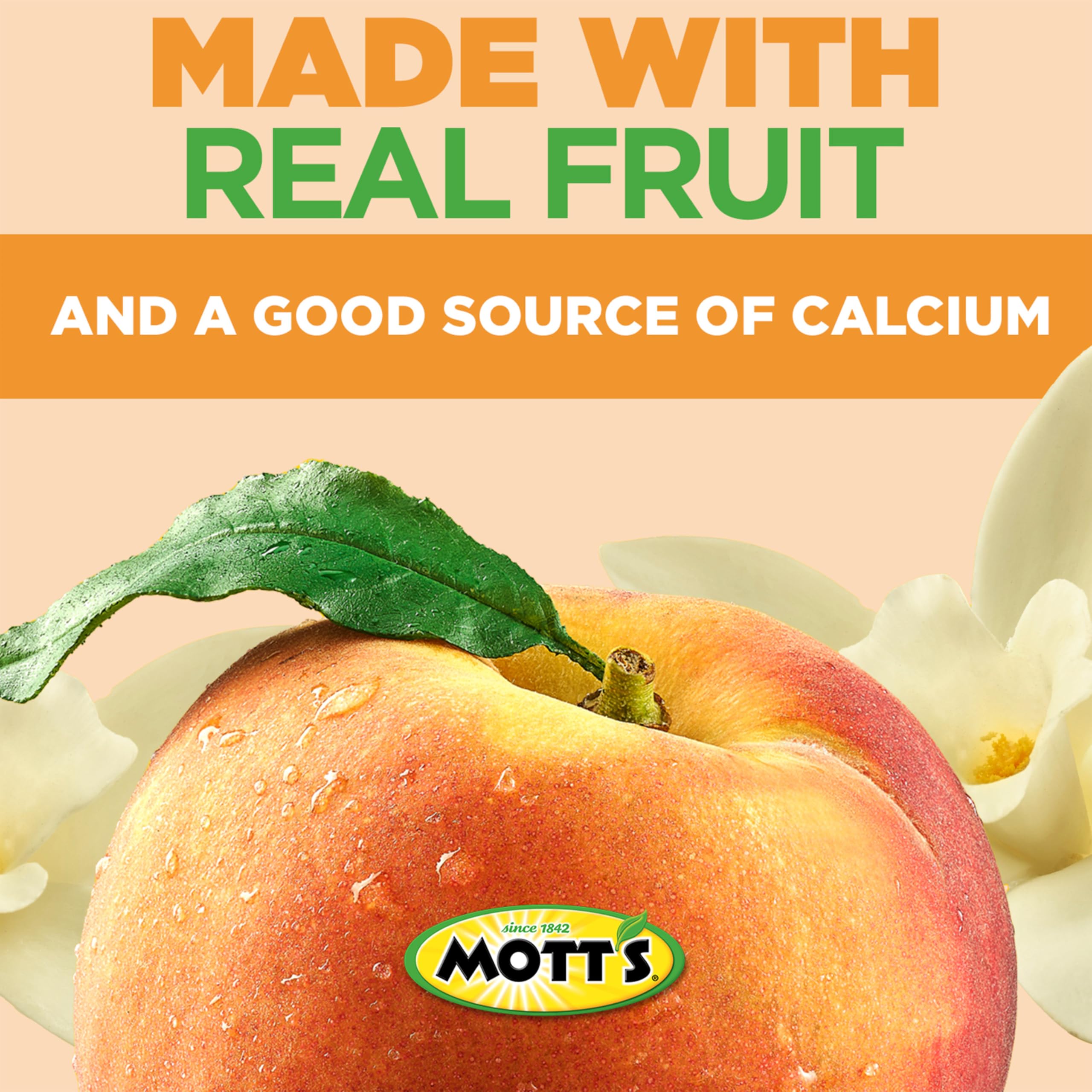 Visible real fruit pieces in Motts Vanilla Peach smoothie.