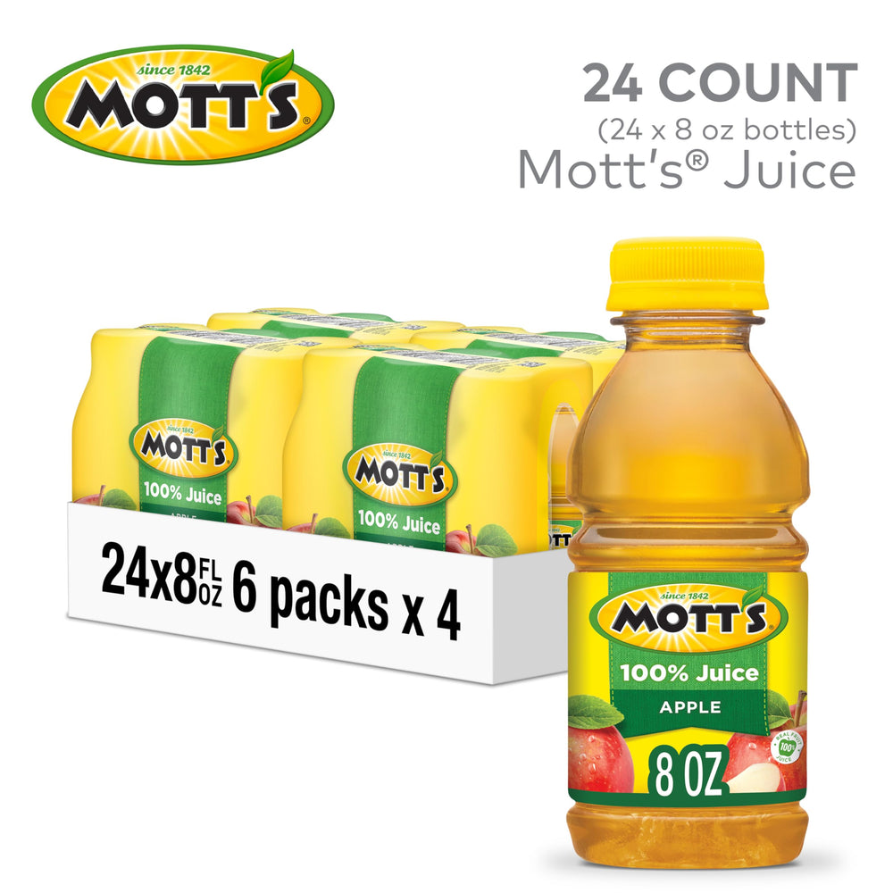 Pouring Mott's juice into a glass for lunchtime refreshment