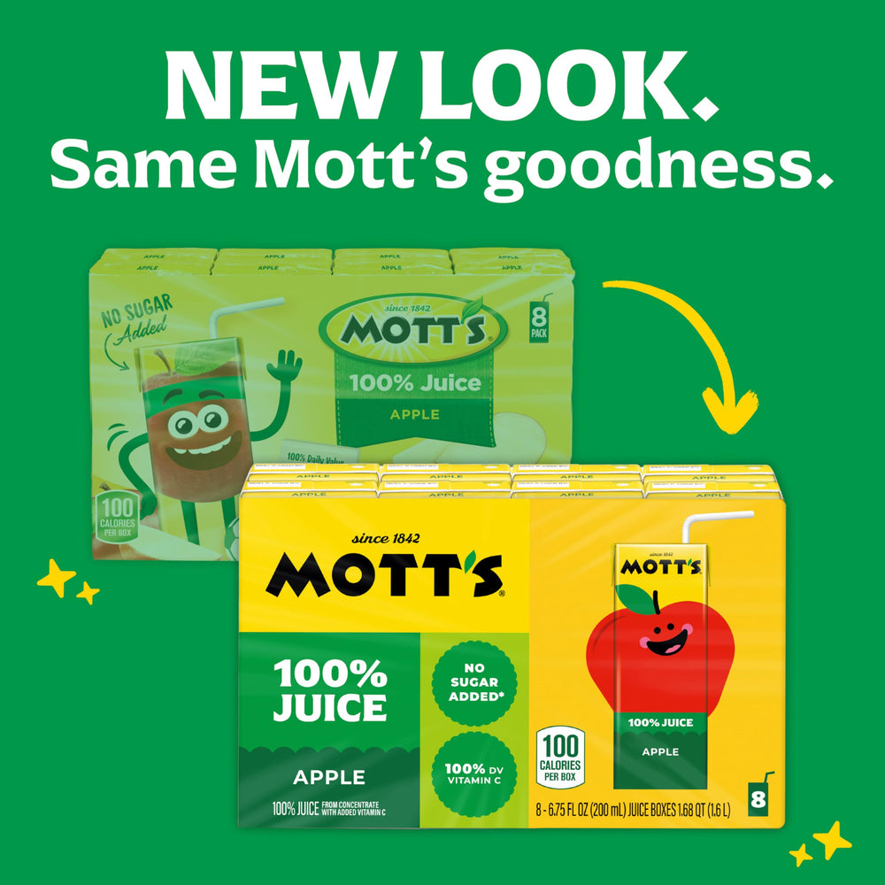 Mott's Original Apple Juice packaging view highlighting 6.75 oz boxes