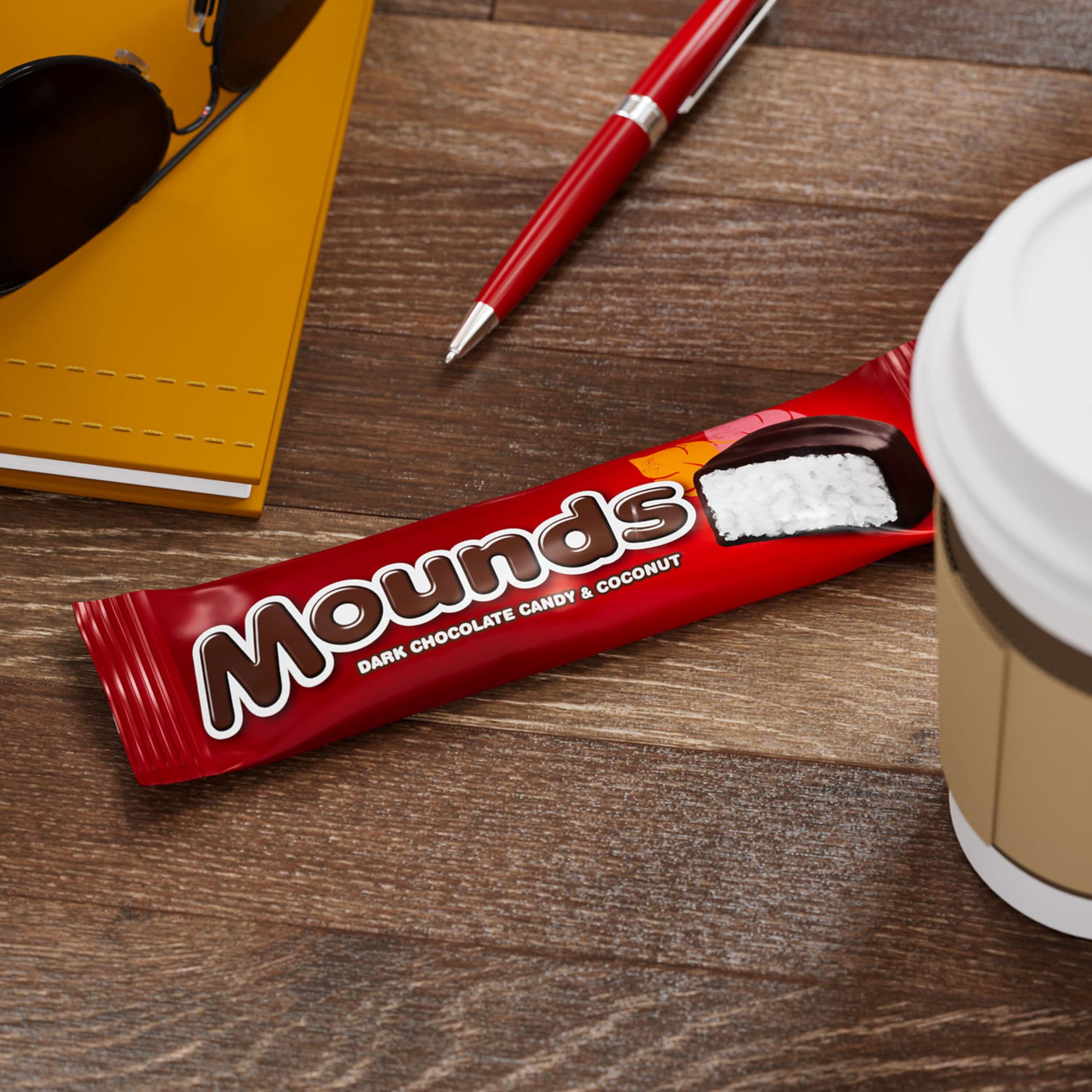 MOUNDS bulk candy box on a shelf for easy entertaining