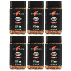 Mount Hagen freeze-dried instant coffee in a glass jar delivering bold, smooth flavor.