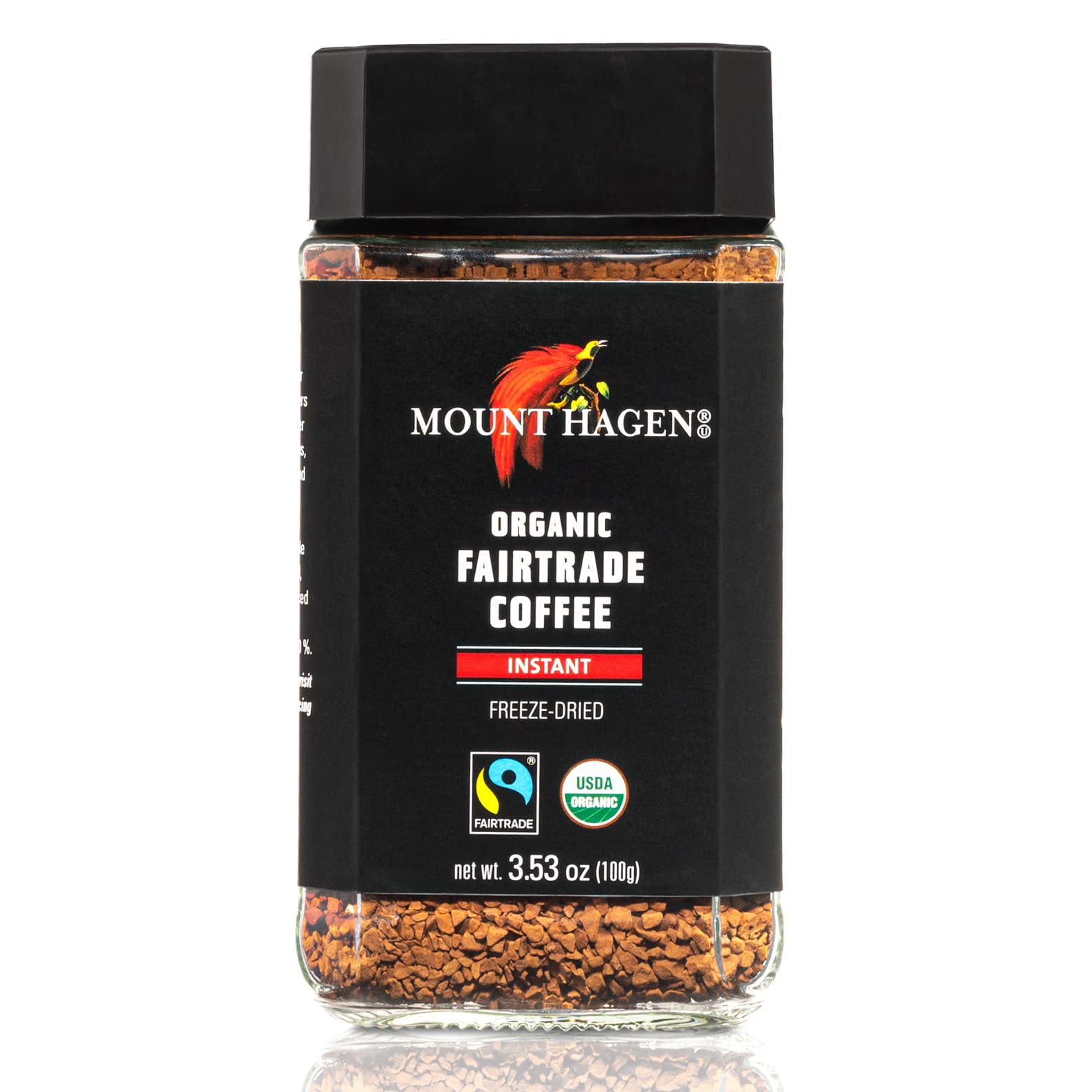 Mount Hagen instant coffee dissolving in cold water for quick iced coffee.