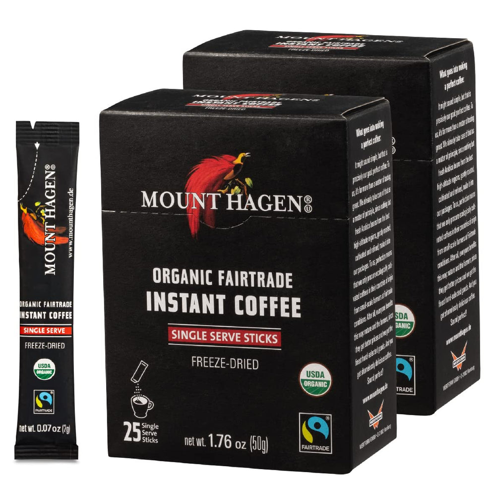 Mount Hagen instant coffee sticks displayed for travel and quick caffeine