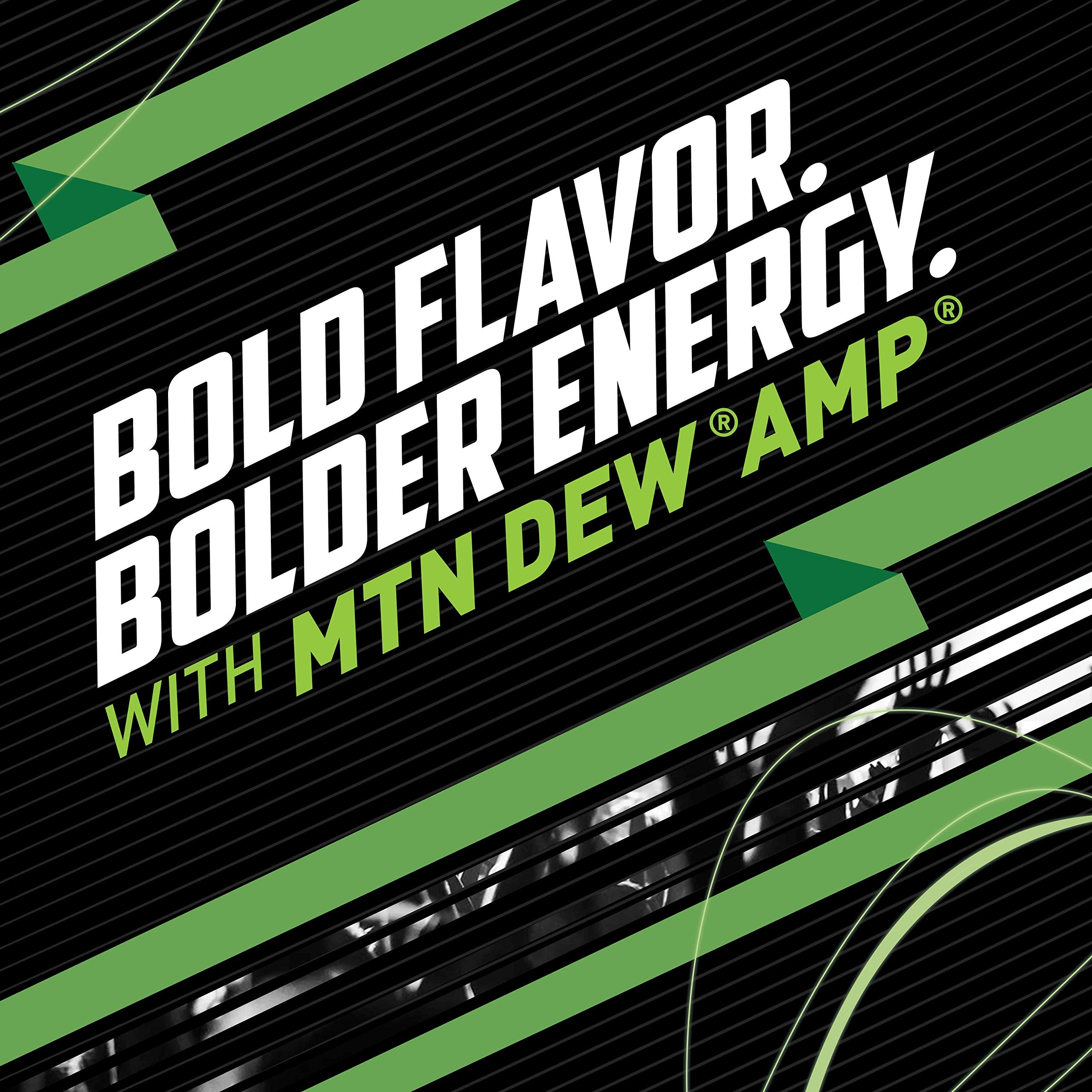 Mountain Dew AMP Energy original 12-pack display showing convenient multi-pack for parties or travel.
