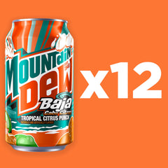 Mountain Dew Baja Cabo Citrus can on ice showcases tropical citrus vibe.