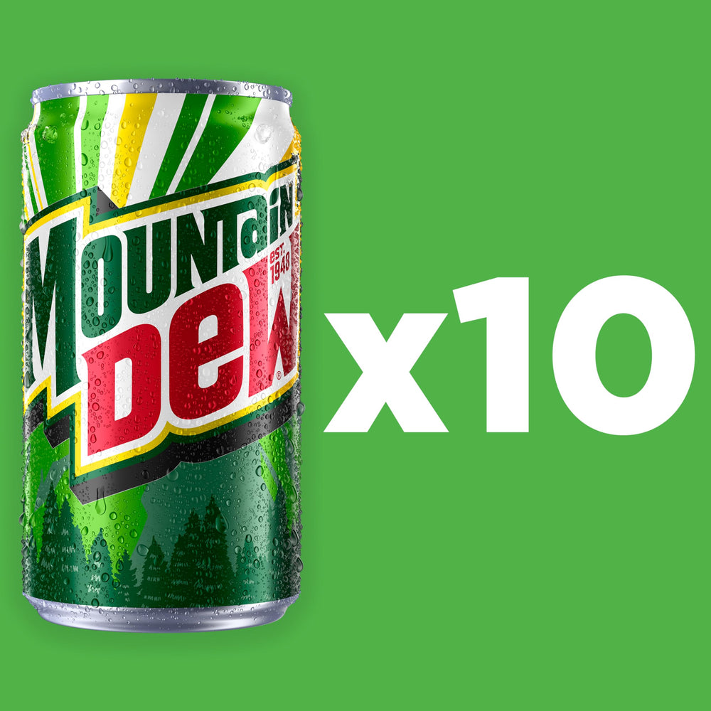 Mountain Dew ice-cold glass with cans emphasizing refreshing ready-to-serve vibes
