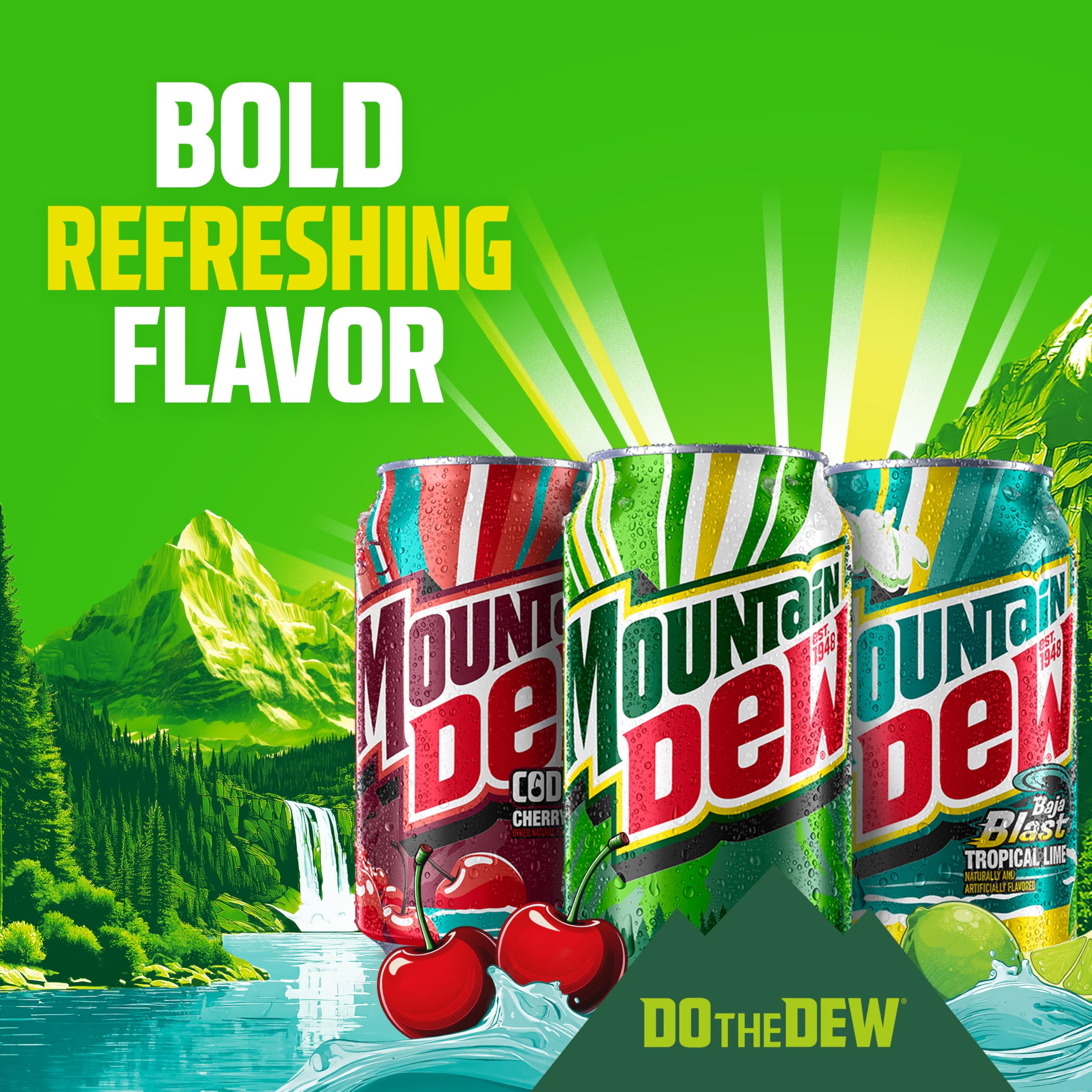 Mountain Dew logo closeup showcasing iconic branding on a compact can