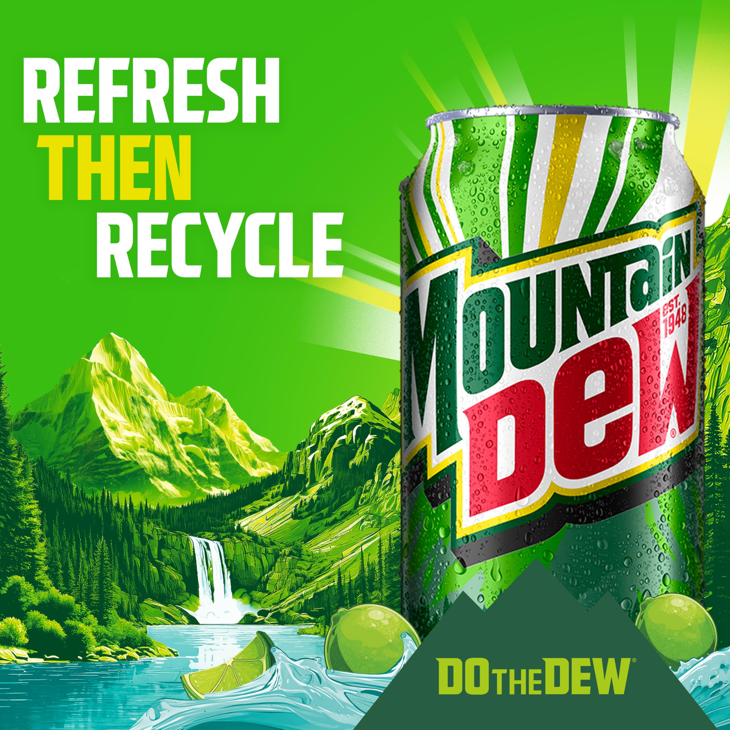 Mountain Dew metal cans flat on table highlighting sturdy packaging