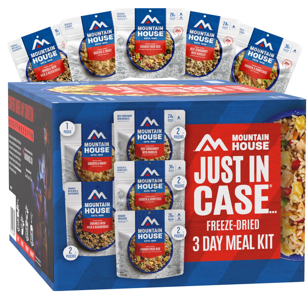 Mountain House 3-Day Emergency Food Kit packaging, compact and ready for storage.