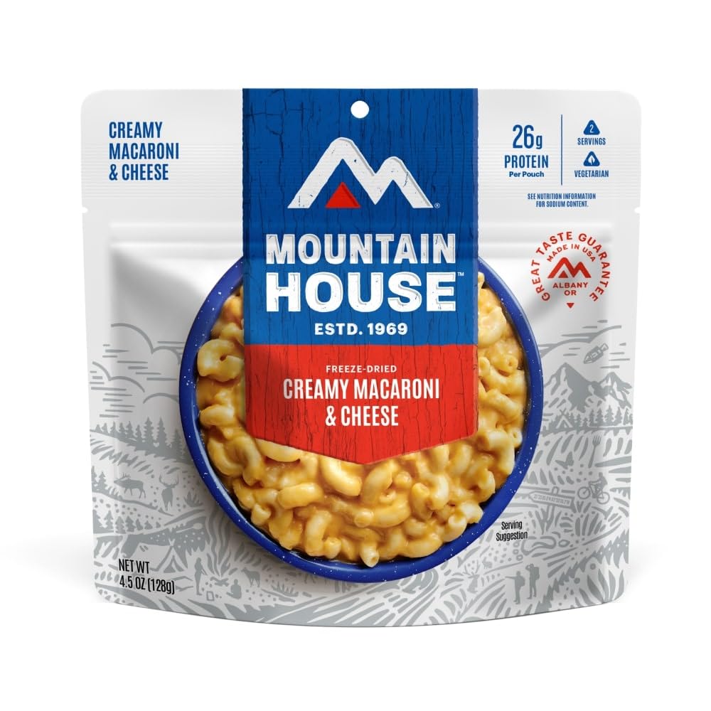 Mountain House two-serving backpacking meal in an open pouch for quick supper