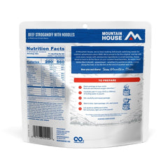 Mountain House Beef Stroganoff water pour showing quick rehydration.