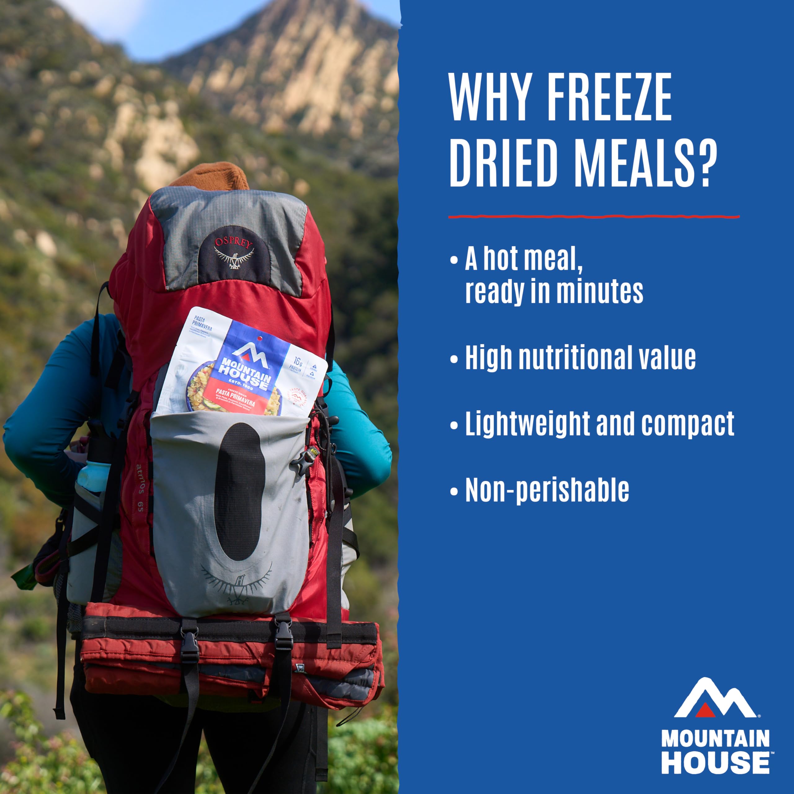 Assorted Mountain House meals in convenient pouches for quick preparation.