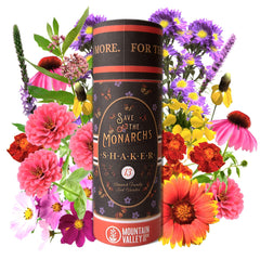 Mountain Valley Save The Monarchs Shaker overview with a 2 oz seed pack for easy sowing.