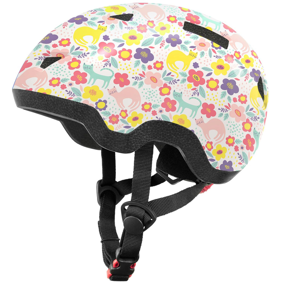 Mountalk Flower Kitten helmet, front view, secure fit with breathable vents for toddlers