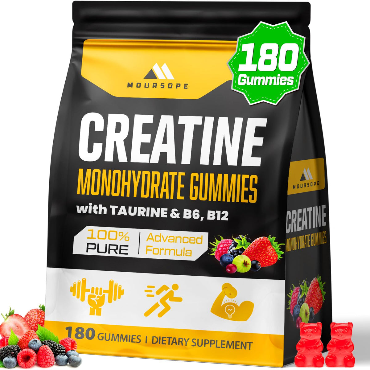 Moursope Creatine Monohydrate Gummies bottle for daily workout support and convenient intake
