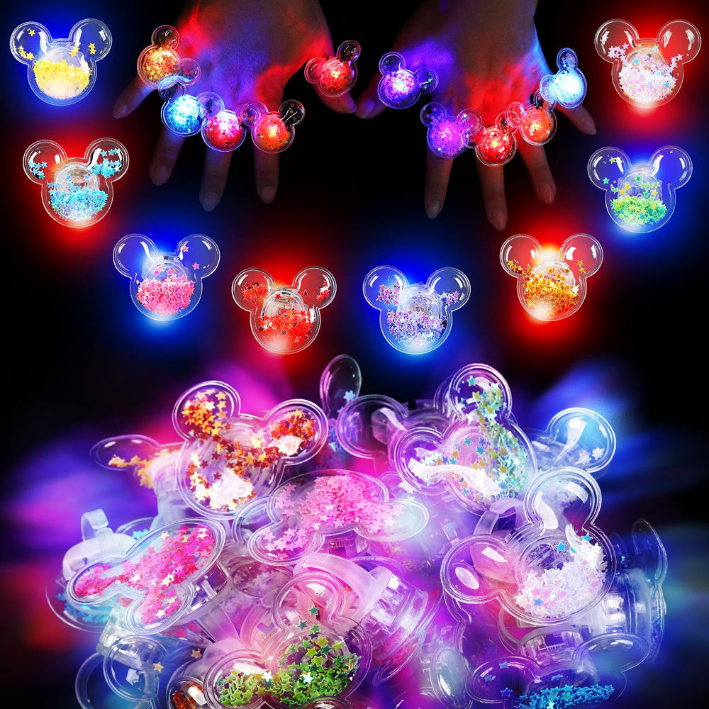 Mouse Party Favors glitter ring on hand adds festive glow