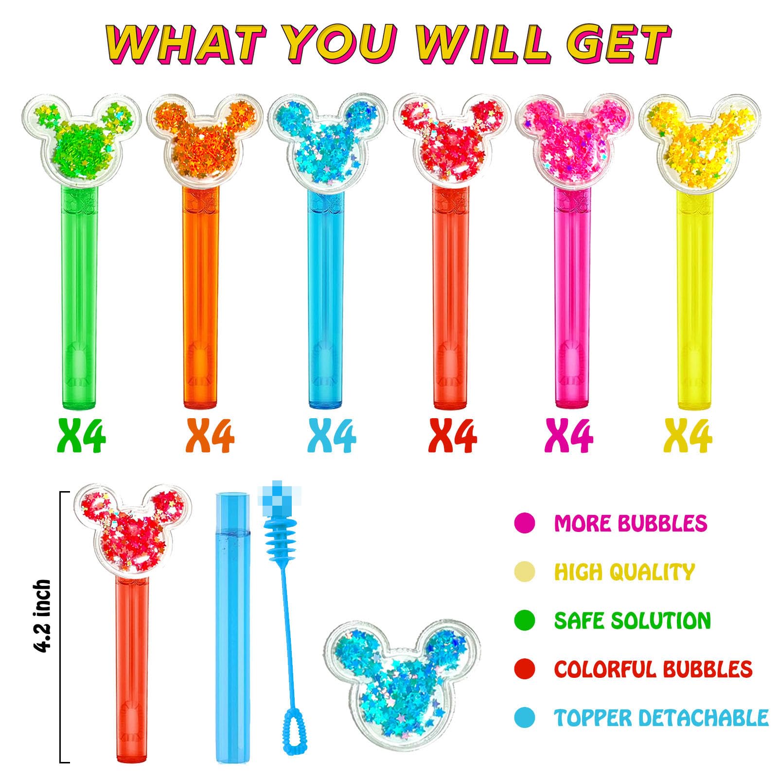 Mouse Party Favors bubble wand toppers are detachable for reuse in crafts or prizes.