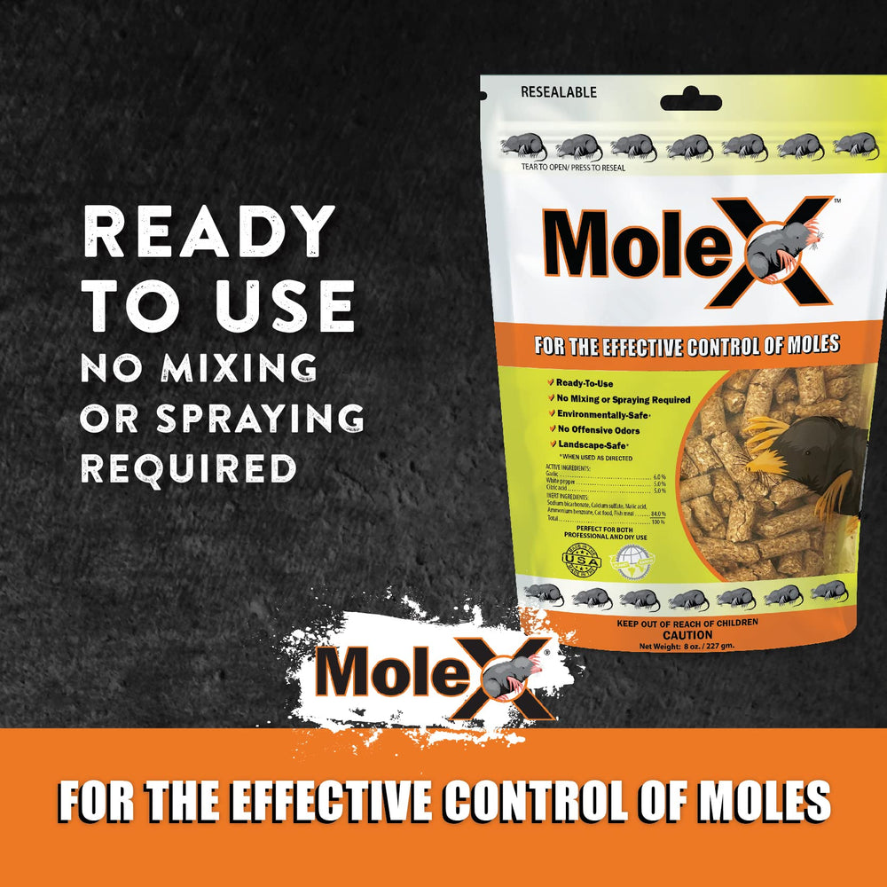 MouseX MoleX safe for pets label shown in context