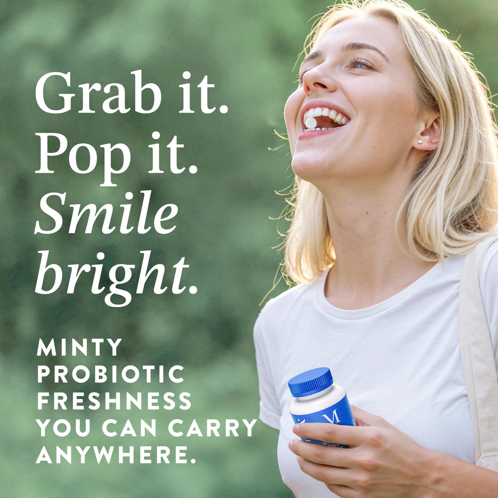 Mouthology probiotic mints arranged for convenient daily mouth care.