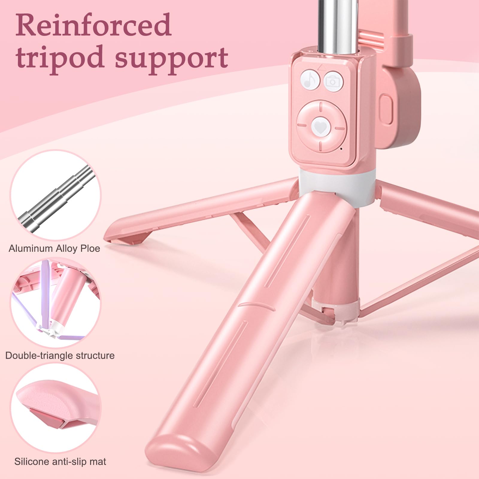 Mouzakon selfie-stick tripod with stable three-leg base for steady broadcasts