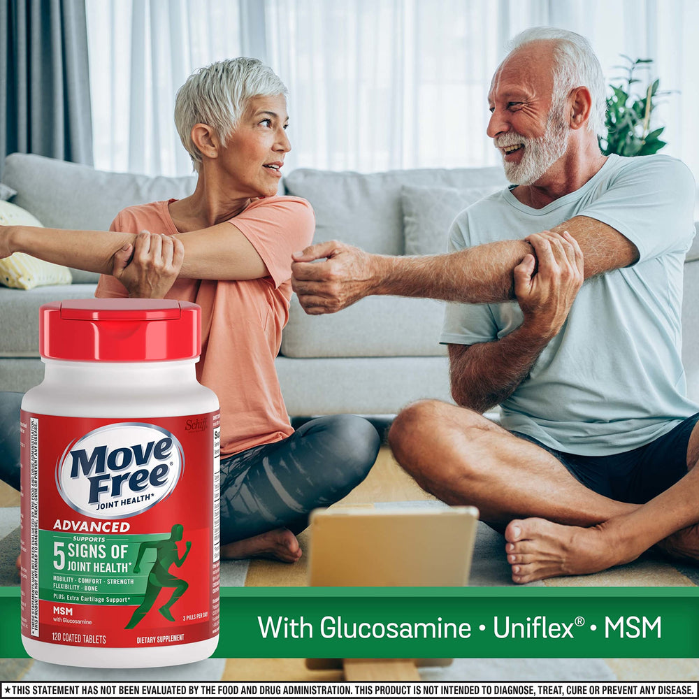 Move Free Advanced bottle side view with daily three-tablet option.
