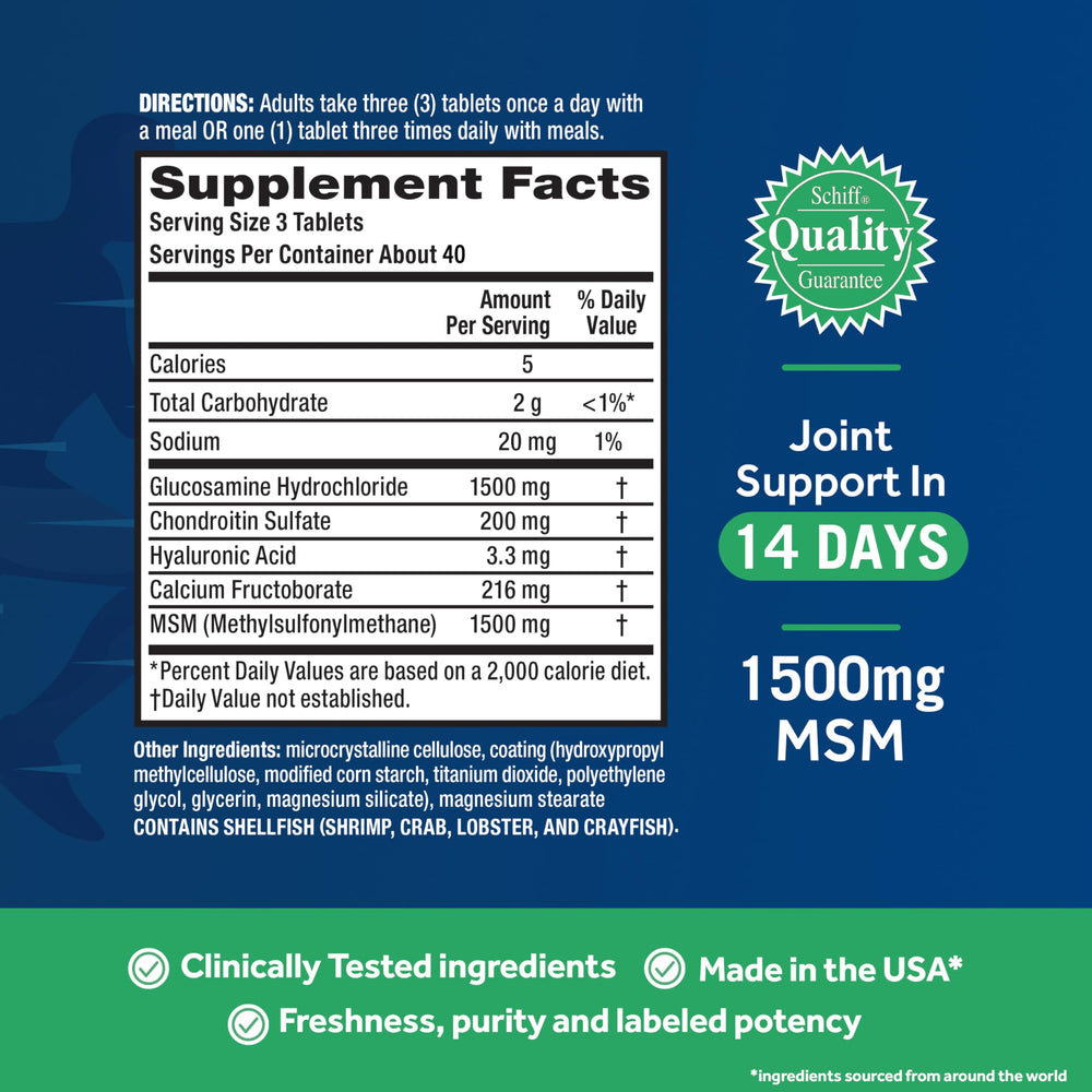 Move Free Advanced ingredients list with glucosamine, chondroitin, and MSM.