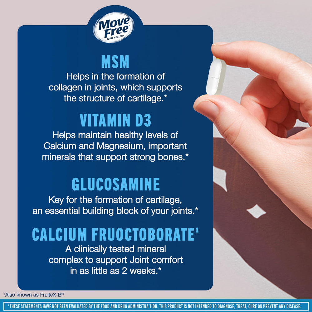 Move Free Advanced MSM tablets with visible label for cartilage support.