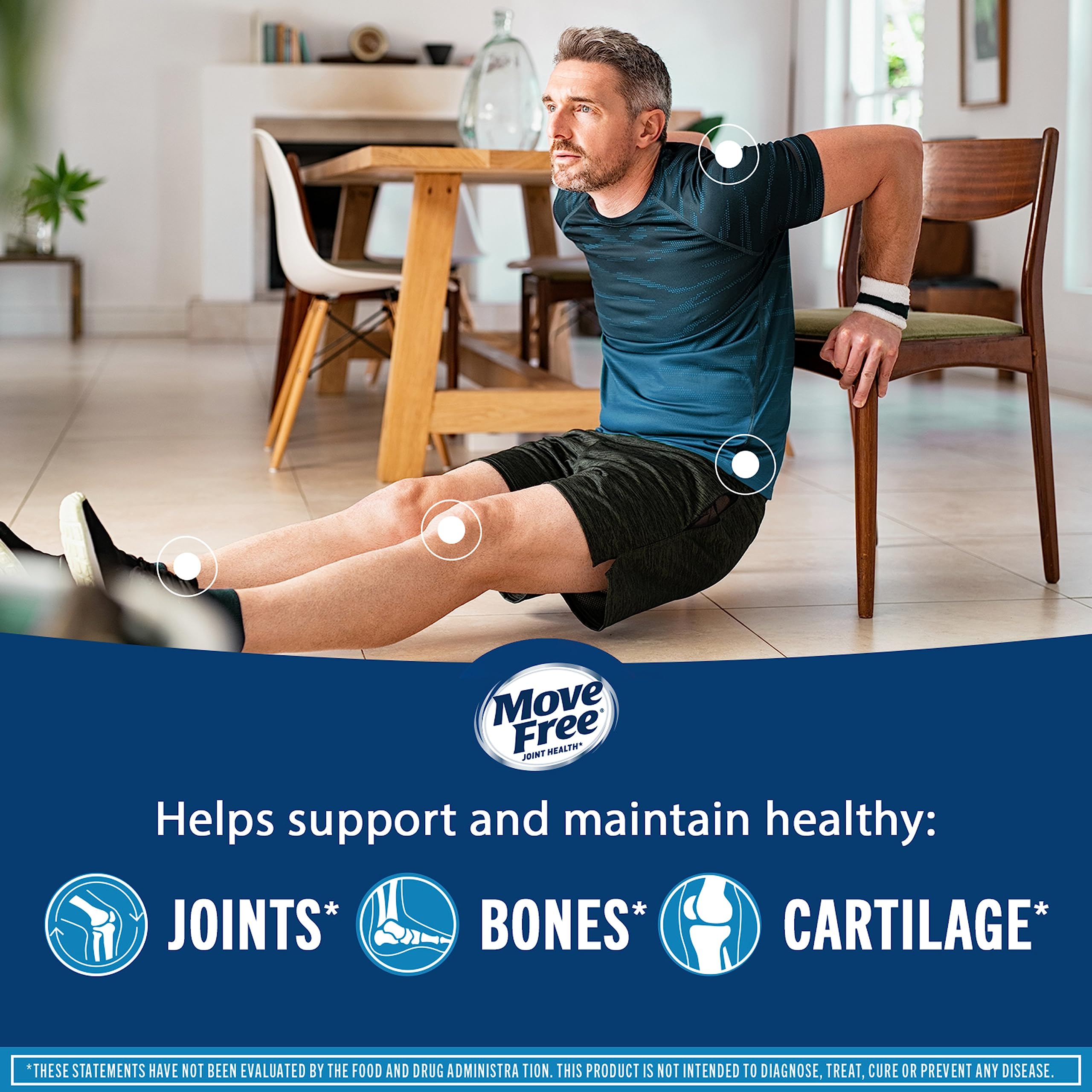 Move Free Advanced Uniflex mineral complex bottle signals clinically tested joint comfort.