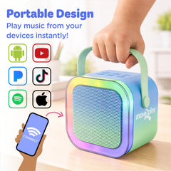 Move2Play portable design image highlights durable, travel-friendly karaoke on the go.