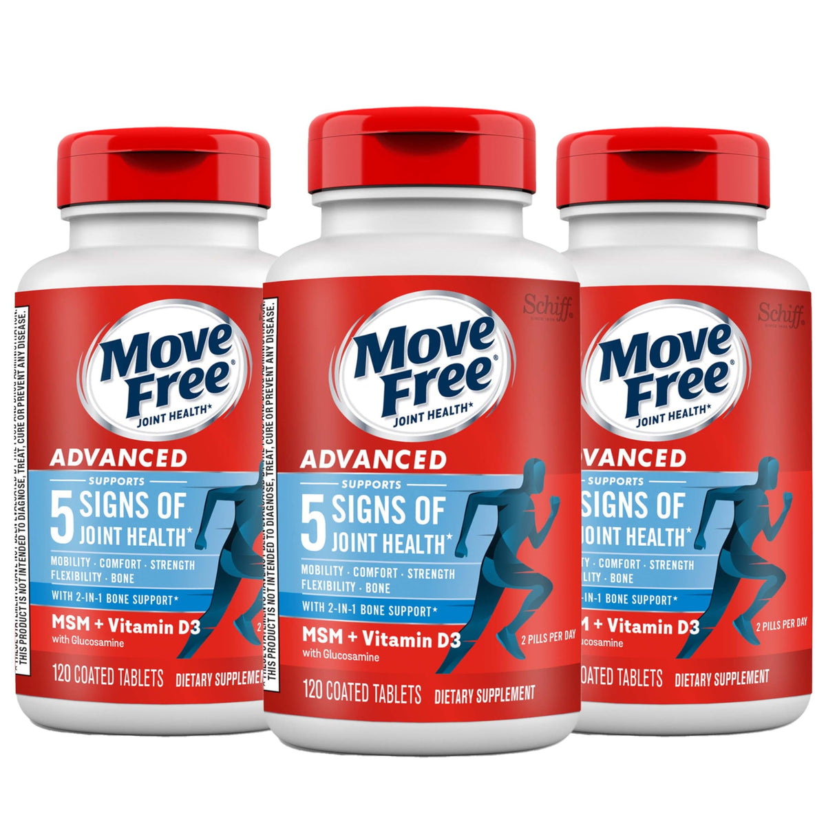 Move Free Advanced bottle front view showing joint support benefits