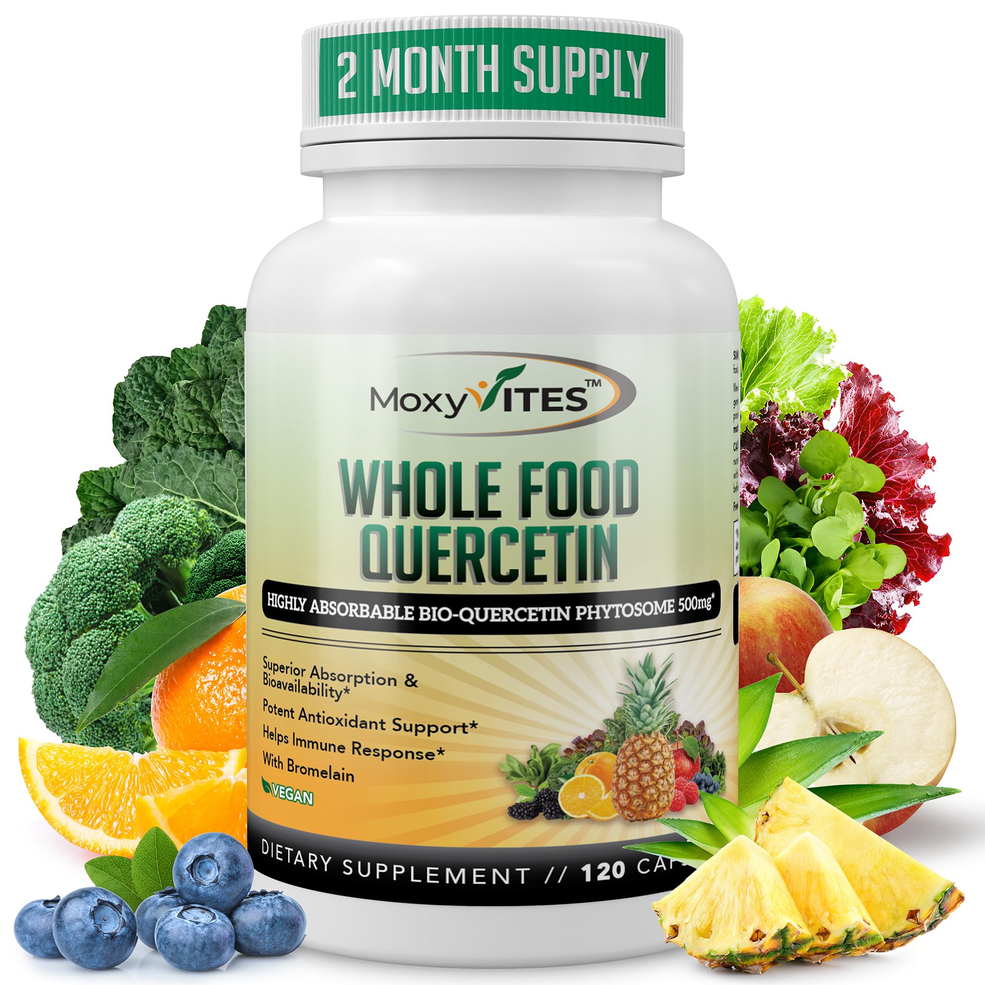MoxyVites Quercetin bottle pour supports easy daily capsule routine