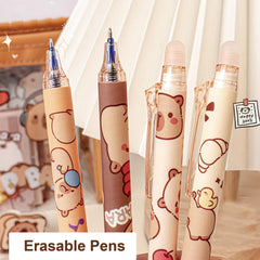 MOZXIRZ Six-pack capybara-pattern pens on a desk.