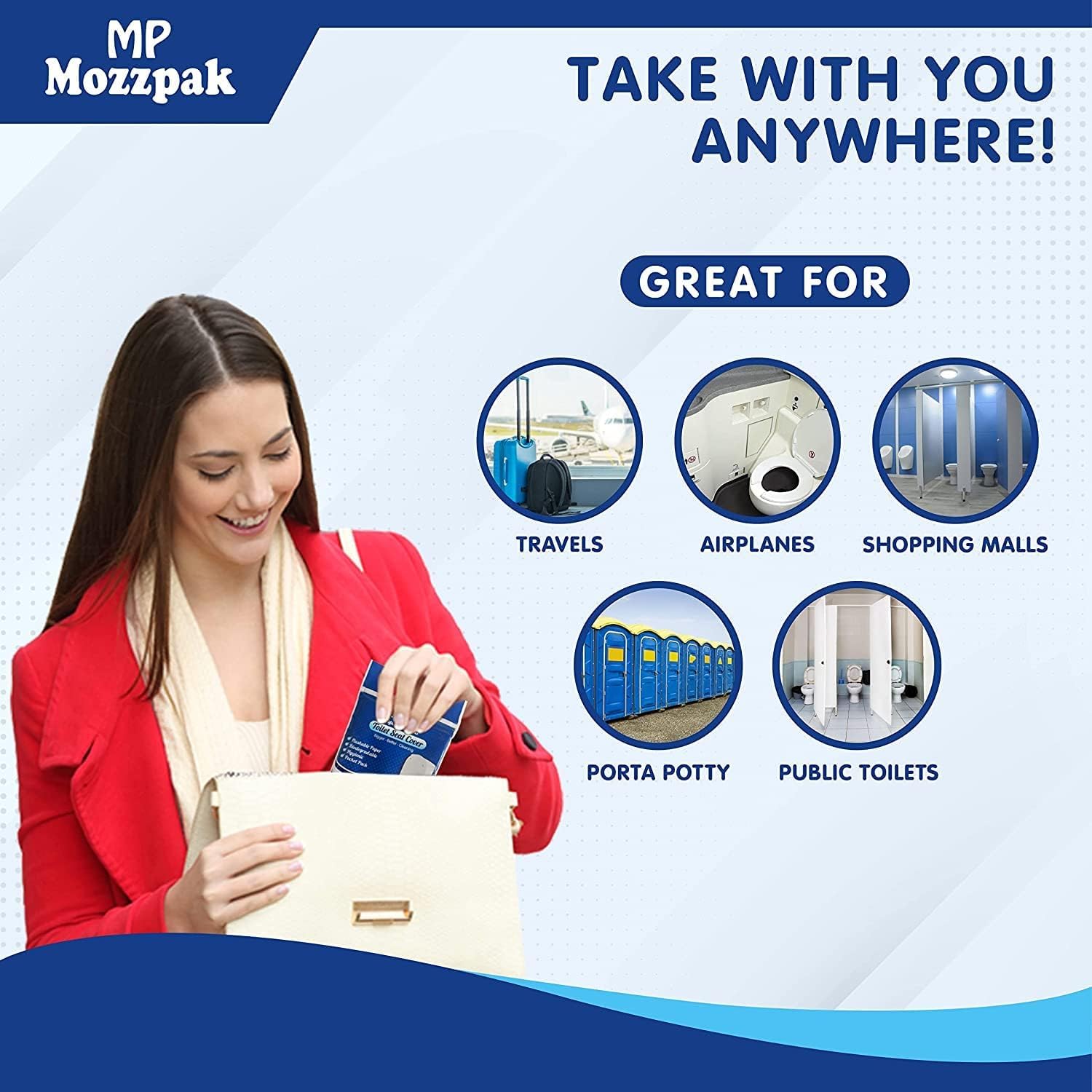 MP MOZZPAK biodegradable toilet seat covers made from wood pulp for eco-friendly disposal