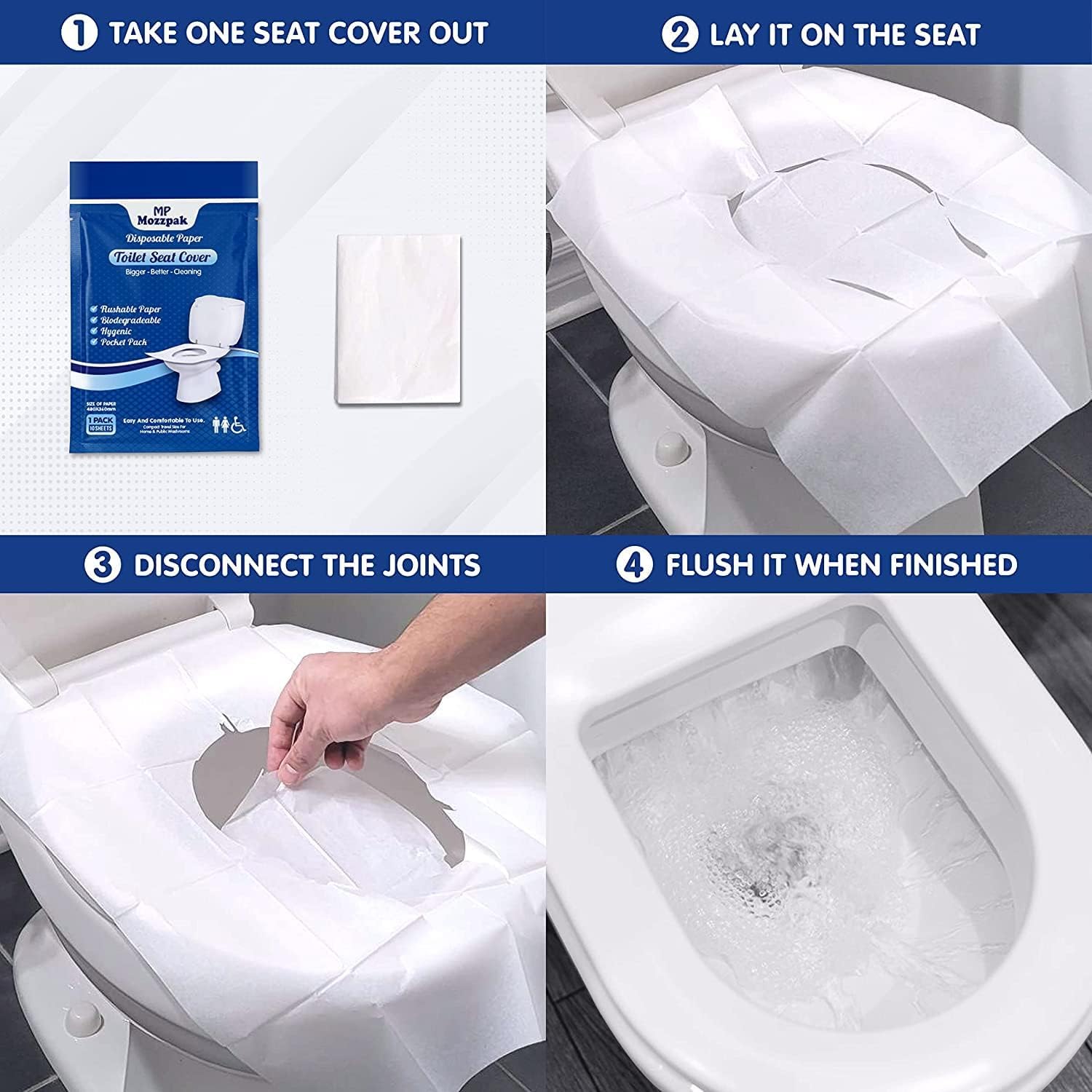 MP MOZZPAK XL sheets fit most toilets for versatile use