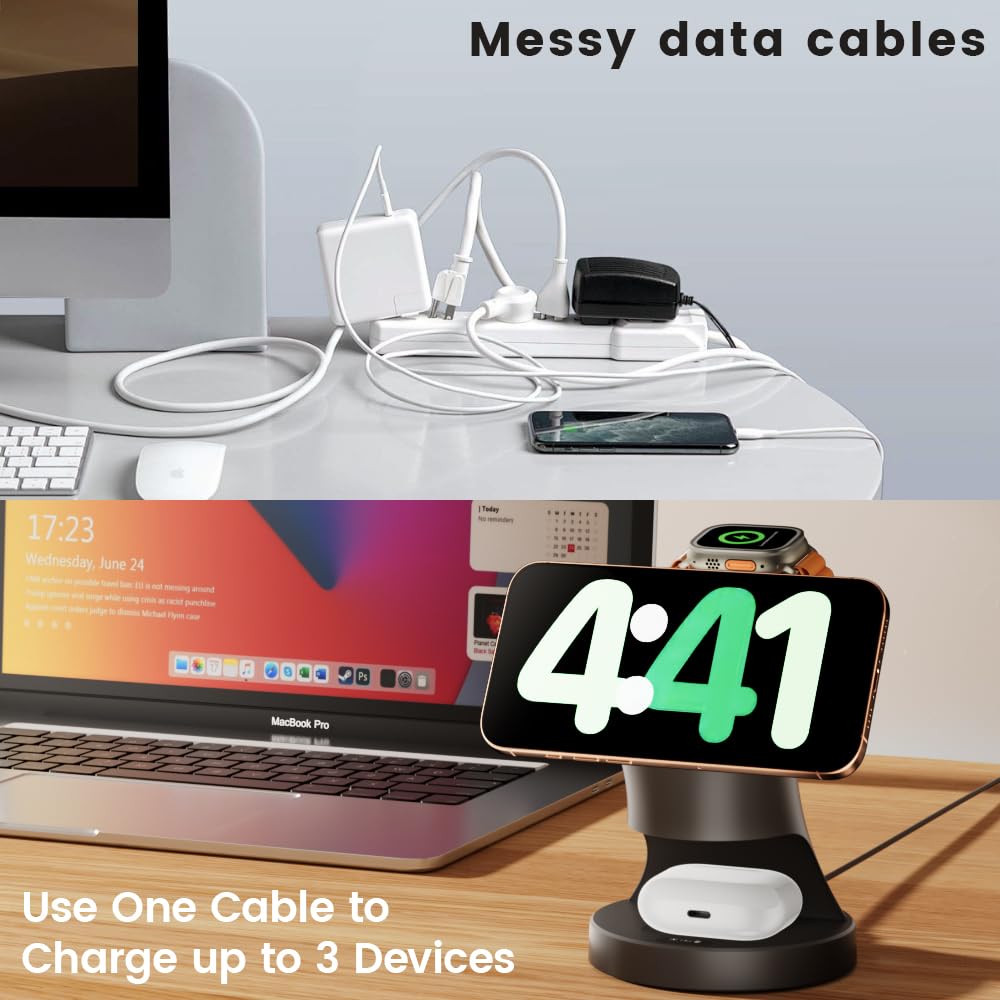 Mpaargoow MagSafe charger stand aligns for quick charging.