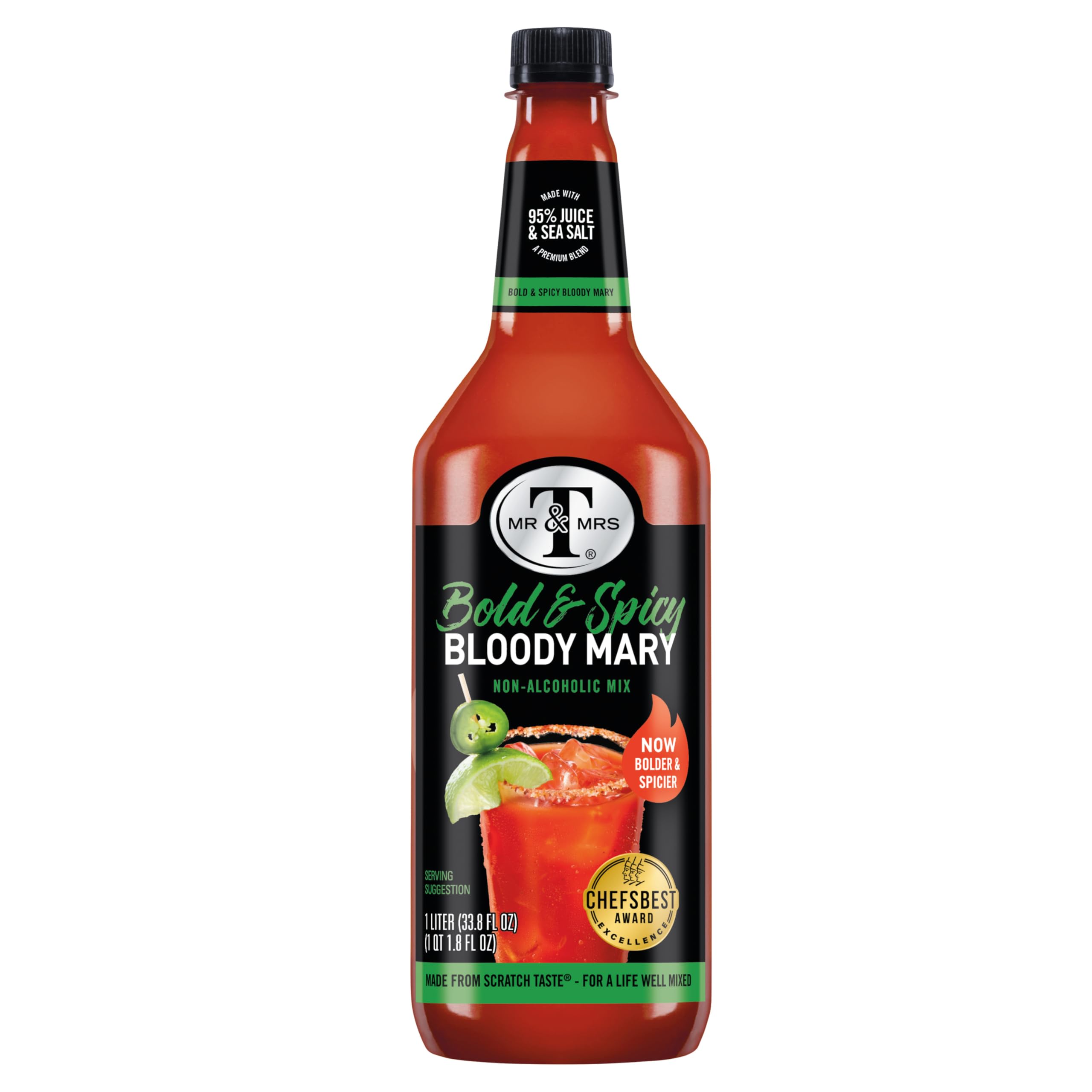 Mr & Mrs T Bold & Spicy Bloody Mary garnish setup for ready-to-serve cocktails.