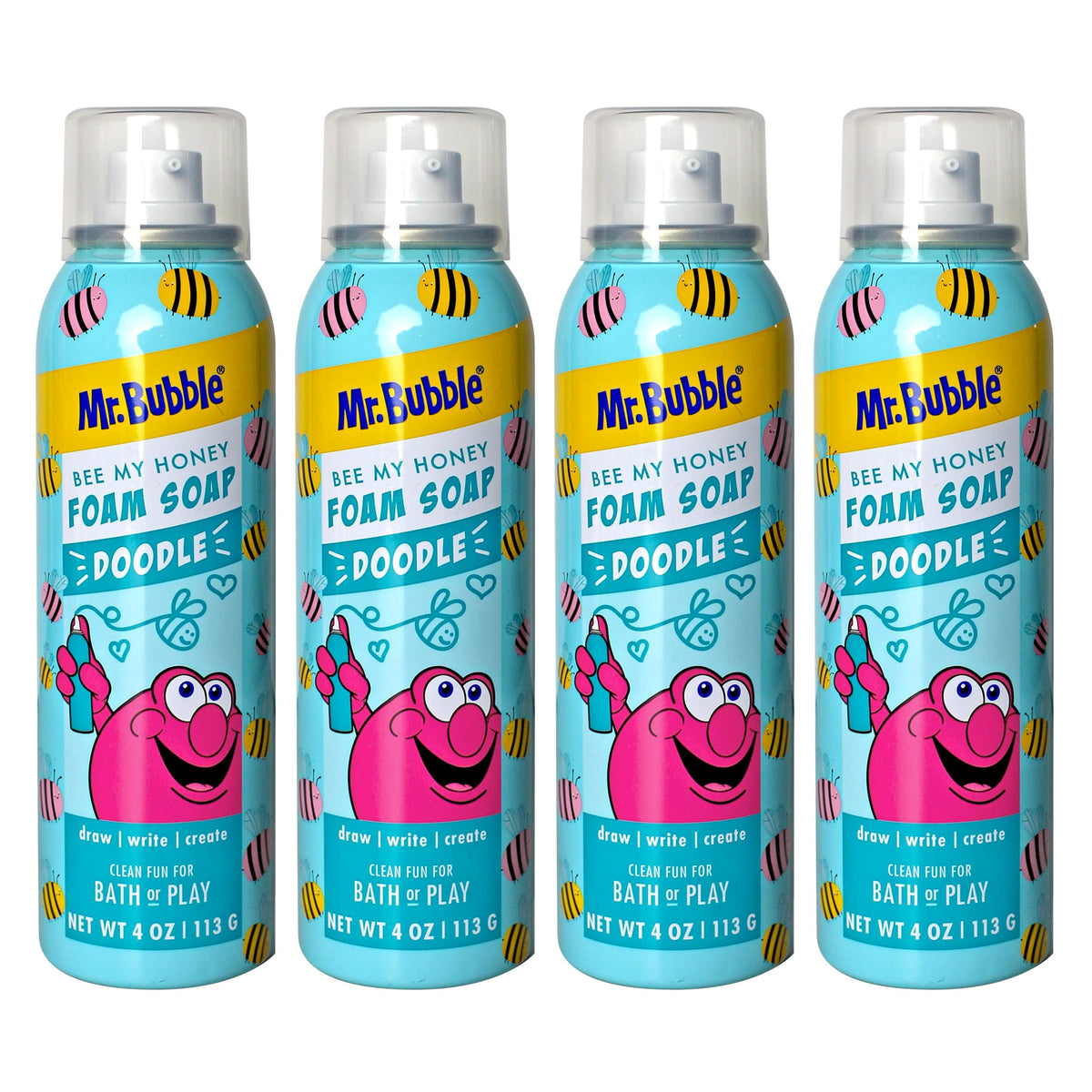 Mr. Bubble Bee My Honey foam soap bottle with blueberry honey scent for playful baths